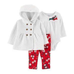 Carter's 3pc Red Leggings White Jacket & Bodysuit